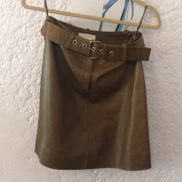 Celine Dresses & Skirts - Celine Stunning olive leather skirt 36